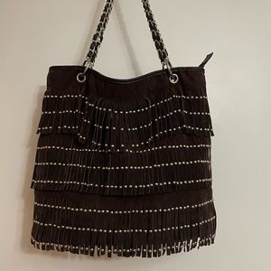 Suede fringed Handbag with Metal Studs